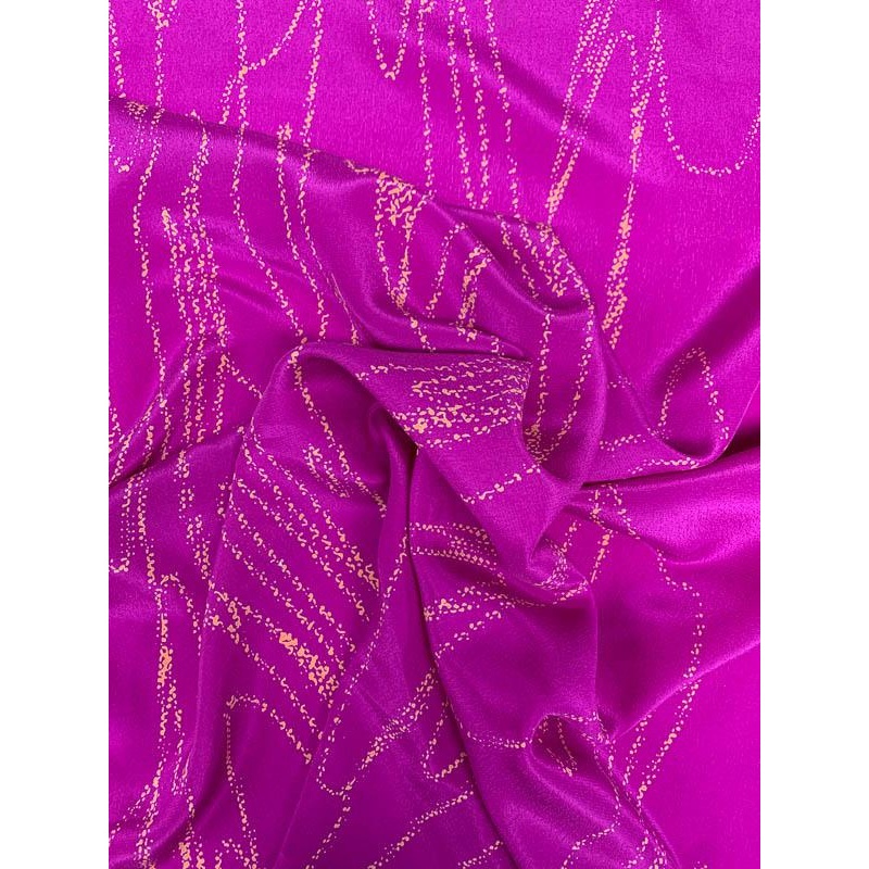 Border Pattern Sailor Ocean Routes Printed Silk Crepe de Chine – Magenta / Salmon Fabric by the Yard