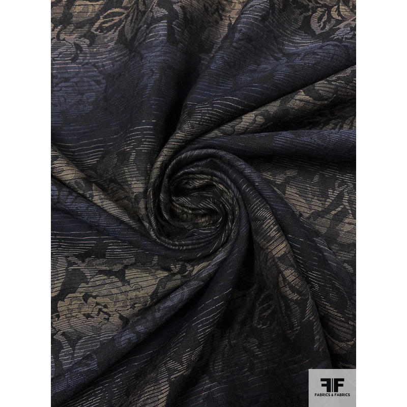 Hazy Floral Pattern Brocade – Navy / Khaki / Black Fabric by the Yard
