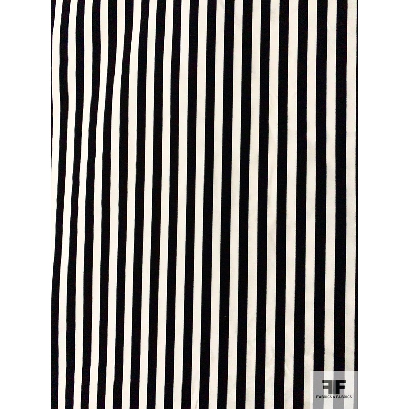 Italian Striped Bottom-Weight Cotton with Vertical Stretch – Black / Ivory Fabric by the Yard