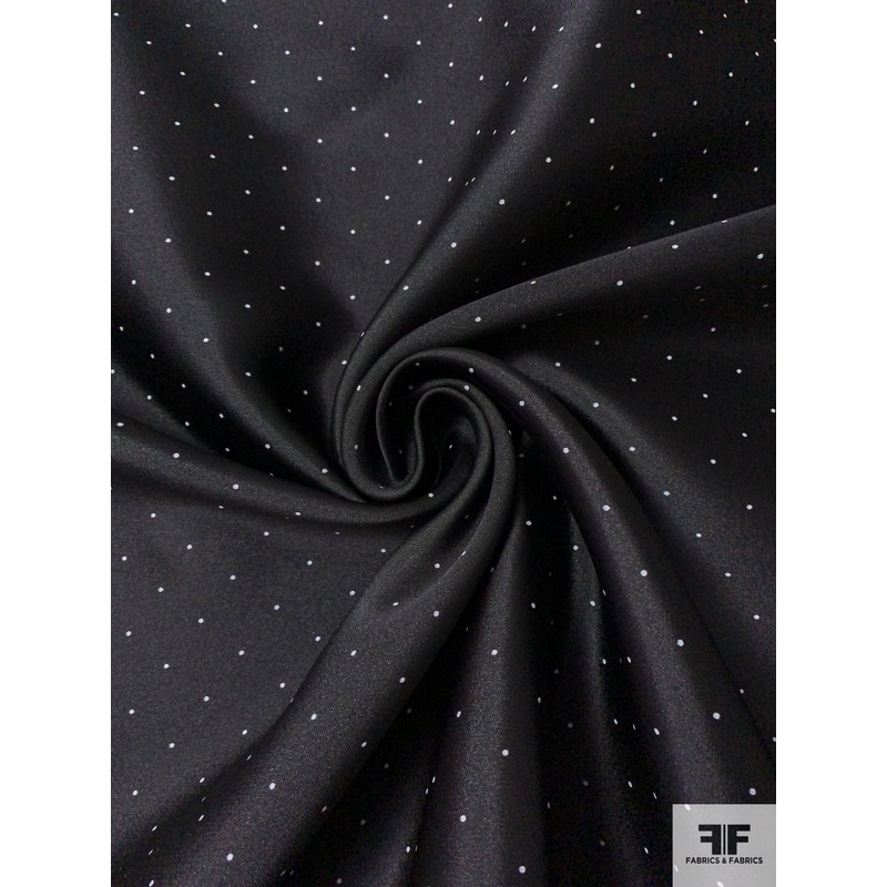 J Mendel Italian Pin Dot Printed Shiny Zibeline – Black / White Fabric by the Yard