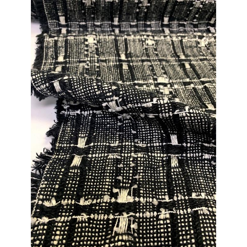 Made in England Cotton Blend Tweed – Black / White Fabric by the Yard