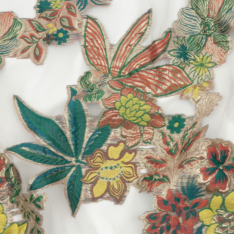 Metallic Forest, Coral and Lemon Floral Luxury Burnout Brocade
