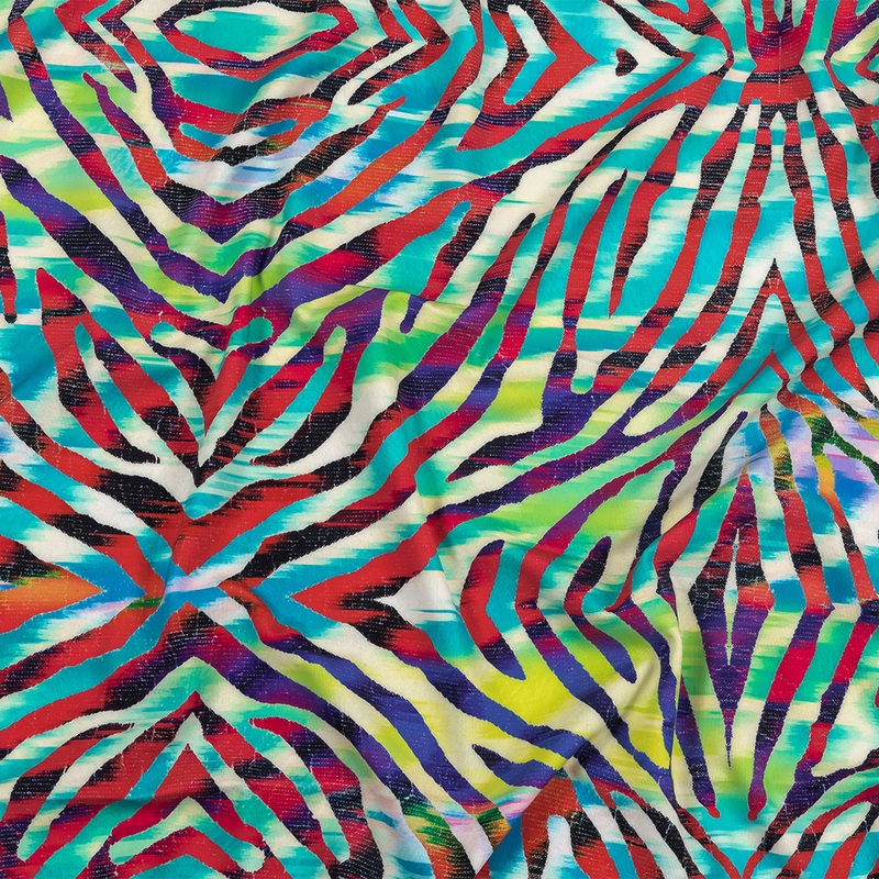 Pink, Teal and Lime Zebra Stripes UV Protective Compression Swimwear Tricot with Aloe Vera Microcapsules