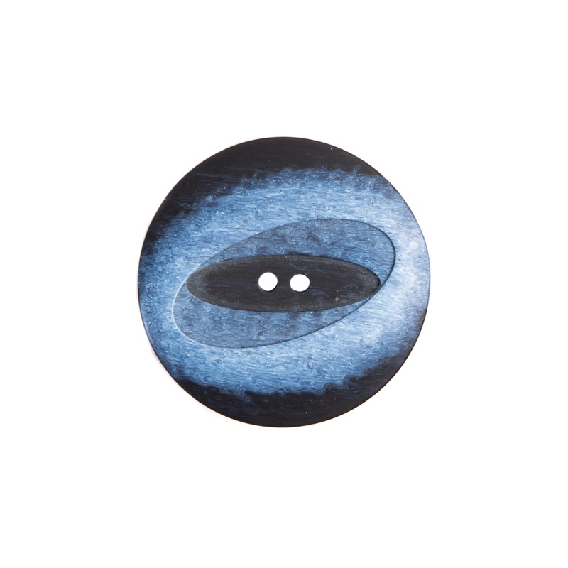 Plastic 2-Hole Button Made in Italy – 36L/23mm – Navy and Sky Blue Streaks and Off-Kilter Oval
