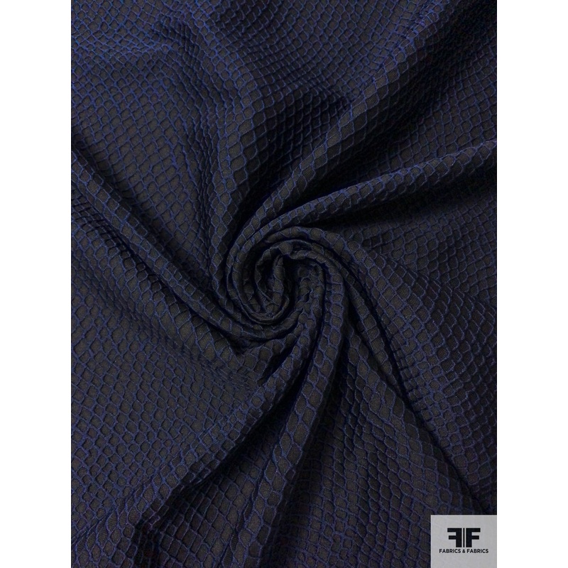 Scaley Animal Pattern Textured Brocade – Navy / Black Fabric by the Yard