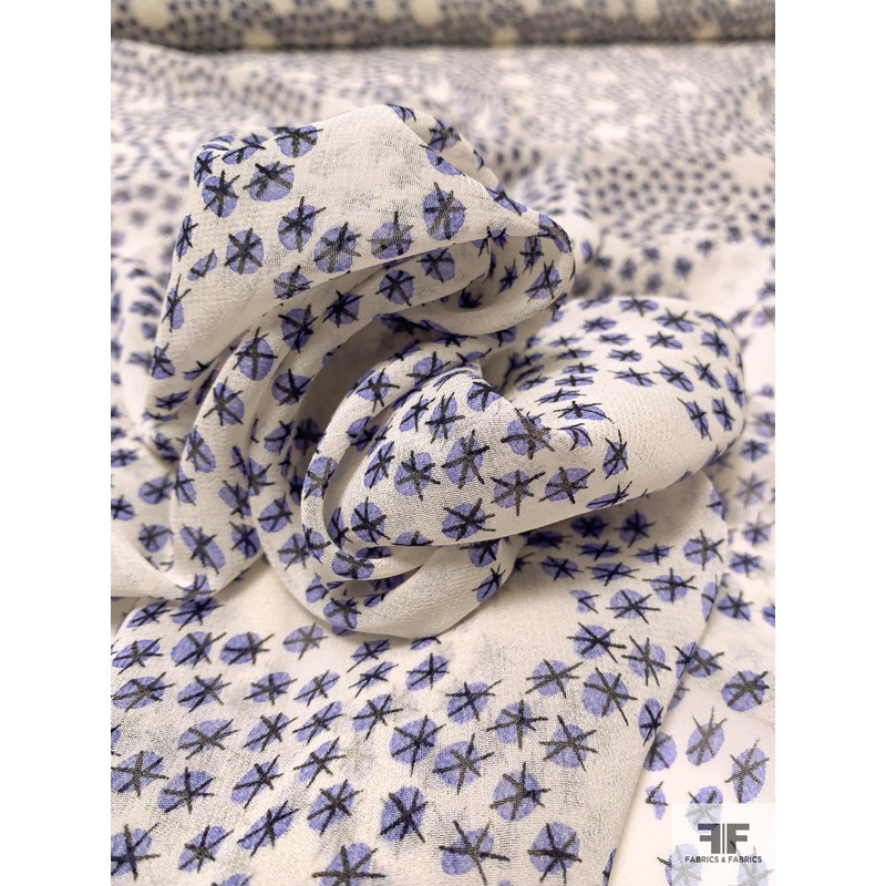 Star Clusters Printed Silk Chiffon – Periwinkle / Black / Light Cream Fabric by the Yard