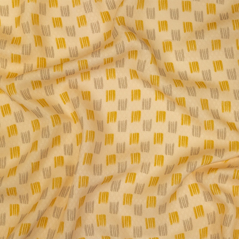Sustainable Viscose Floral Jacquard Print – Pale Yellow and Gray Line Squares – Mood Exclusive Calligraphy Lesson