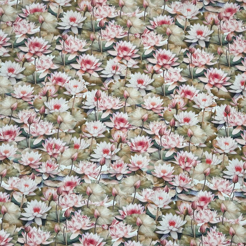 Viscose Printed Challis LilyPad Per Met