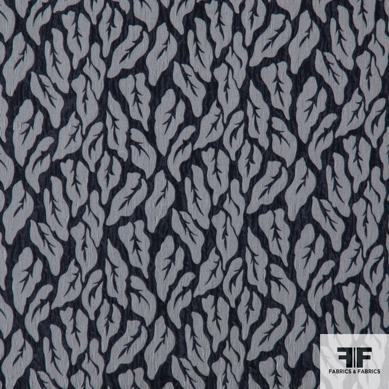 Woven Leaves Brocade – Black/Grey Fabric by the Yard