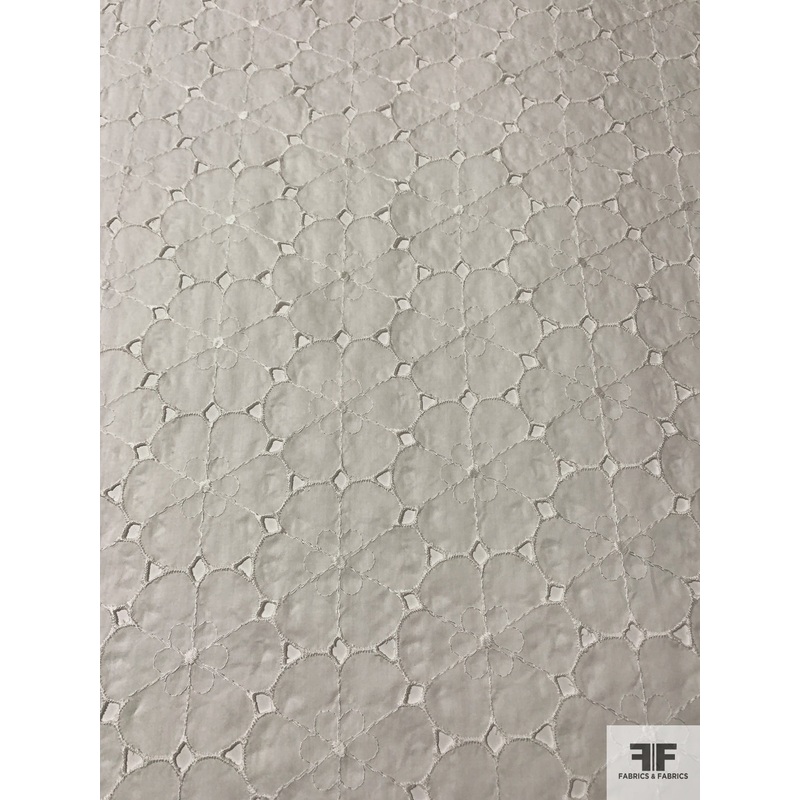 Floral Embroidered Eyelet Cotton Voile – Light Ivory Fabric by the Yard