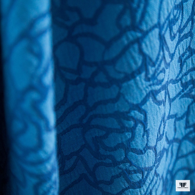 Floral Woven Brocade – Blue Fabric by the Yard