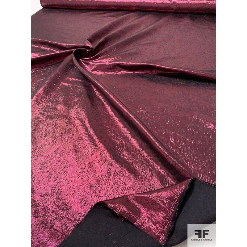 Italian Abstract Textured Brocade-Like Lam – Metallic Merlot Fabric by the Yard