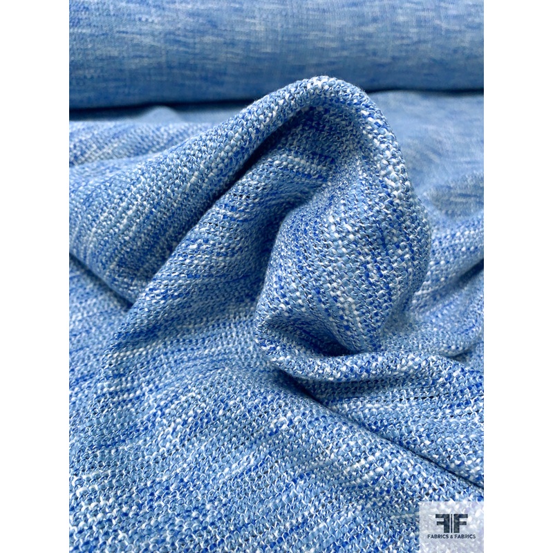 Italian Loosely Woven Spring Suiting with Stretch – Blue / White / Black Fabric by the Yard