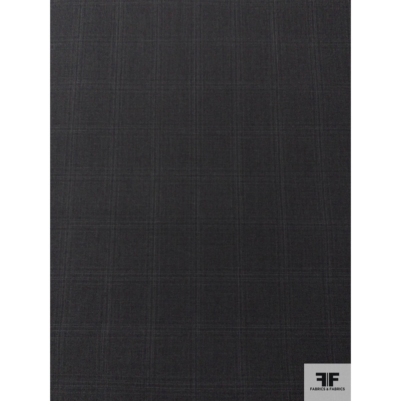 Italian Windowpane Plaid Wool Suiting – Darkest Grey Fabric by the Yard