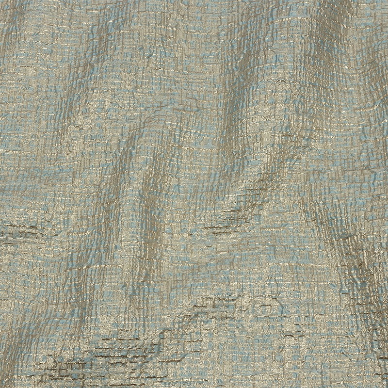 Metallic Gold, Pale Blue and Beige Crosshatched Lines Luxury Brocade