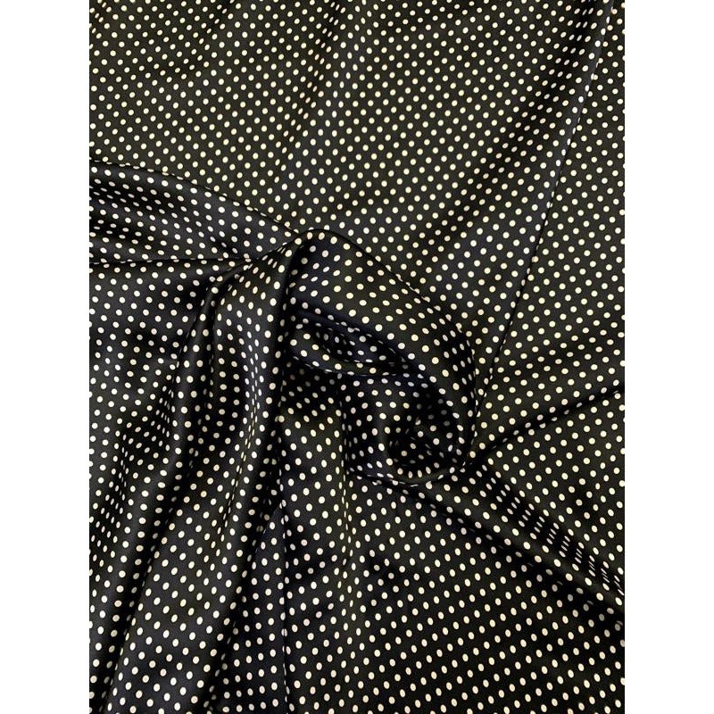 Mini Polka Dot Printed Silk Charmeuse – Black / Beige Fabric by the Yard