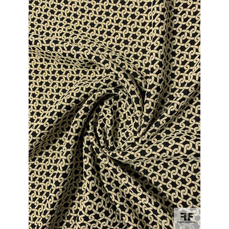 Swirly Art Deco Basketweave Lightweight Brocade – Cream / Black Fabric by the Yard