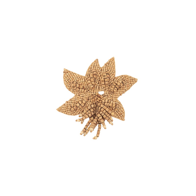Vintage Light and Natural Wood Beaded Leaf Bouquet Applique – 3″ x 3.25″