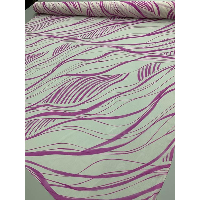 Wavy Pattern Printed Silk Chiffon – Magenta / White Fabric by the Yard