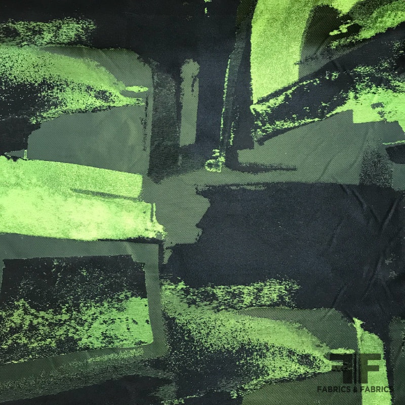 Abstract Brocade – Black/Green Fabric by the Yard