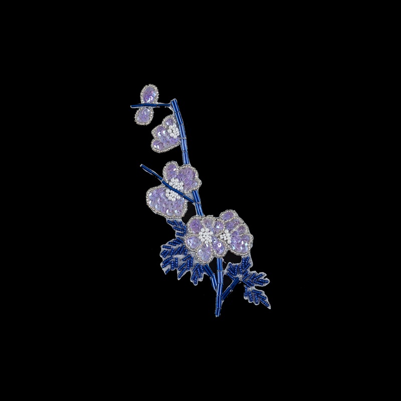 Blue and Purple Floral Beaded and Sequined Left Side Applique – 7.25   X   2.75