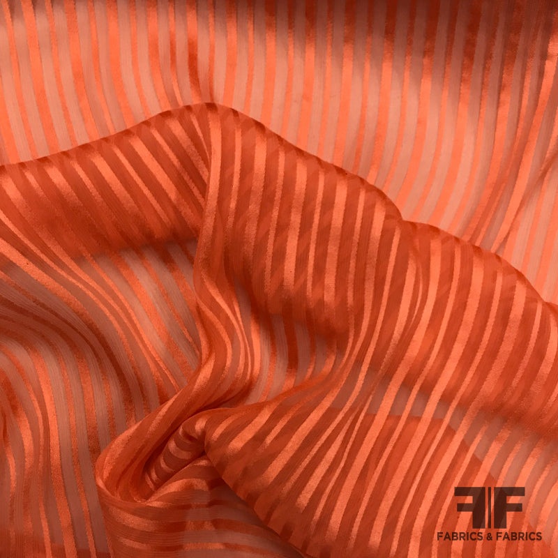 Burnout Striped Silk Jacquard – Salmon Orange Fabric by the Yard