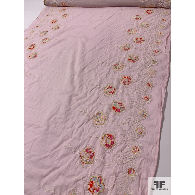 Double Border Floral Pattern Embroidered Cotton Voile – Baby Pink / Magenta / Yellow / White Fabric by the Yard