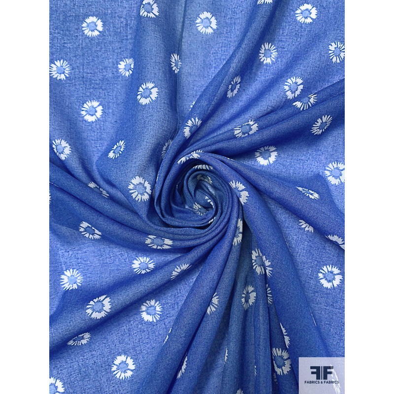 Floral Heads Printed Cotton Voile – Cobalt Blue / White Fabric by the Yard