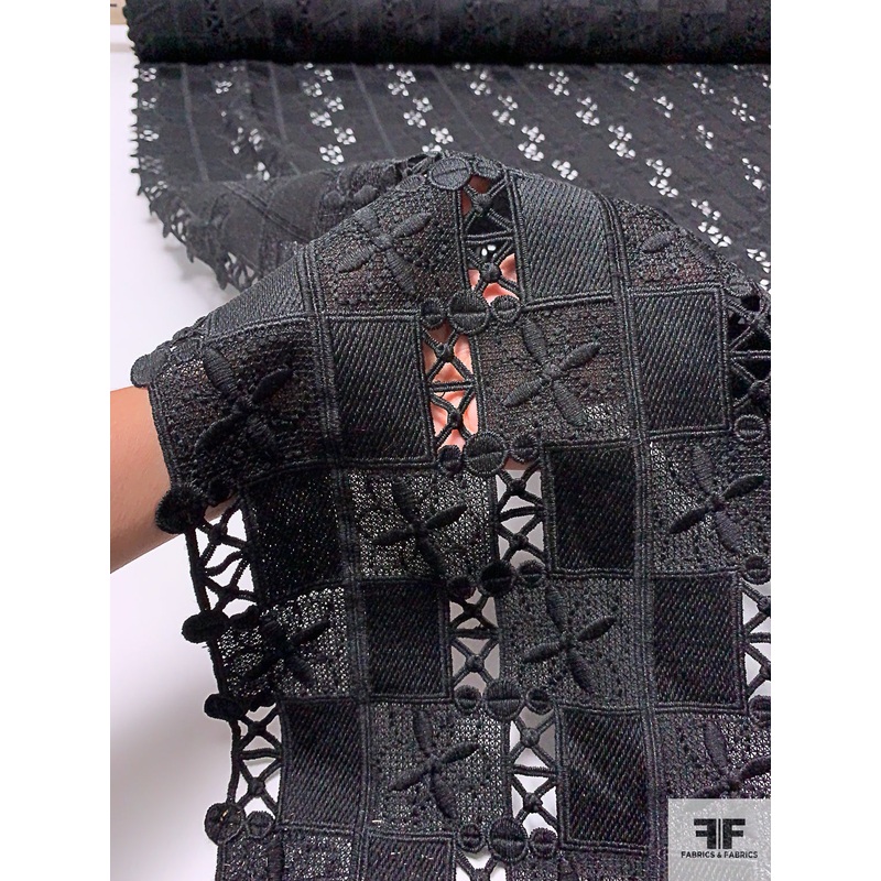 Geometric Grid Guipure Lace – Black Fabric by the Yard