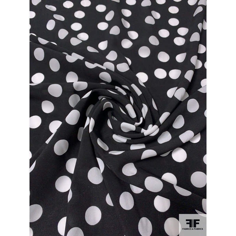 Italian Polka Dot Printed Stretch Viscose Georgette – Black / White Fabric by the Yard