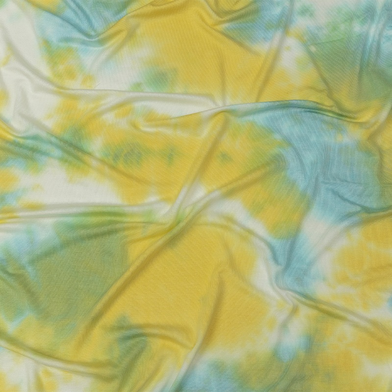Lemon, Sky Blue and White TIe Dye Stretch Rayon Jersey