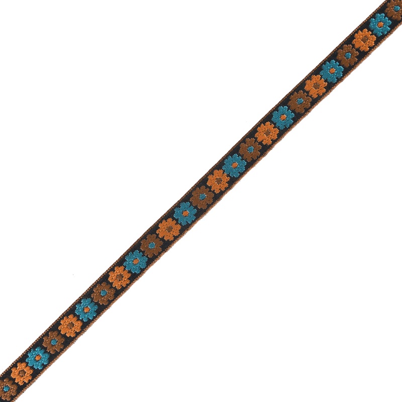 Orange and Blue Floral Embroidered Ribbon – 0.5″