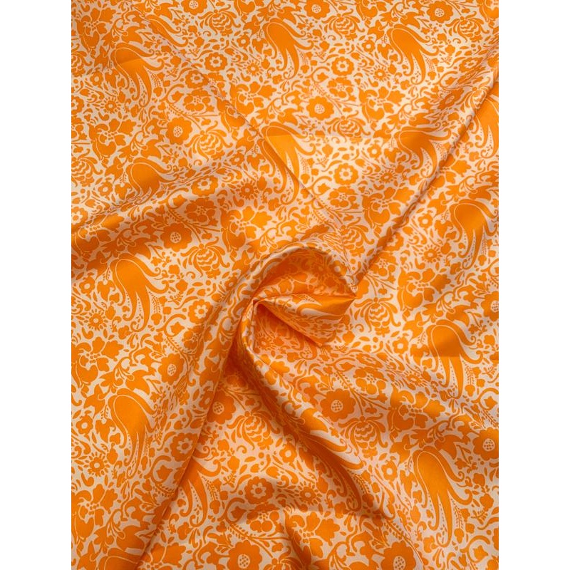Playful Floral Printed Silk Twill – Orange / White Fabric by the Yard