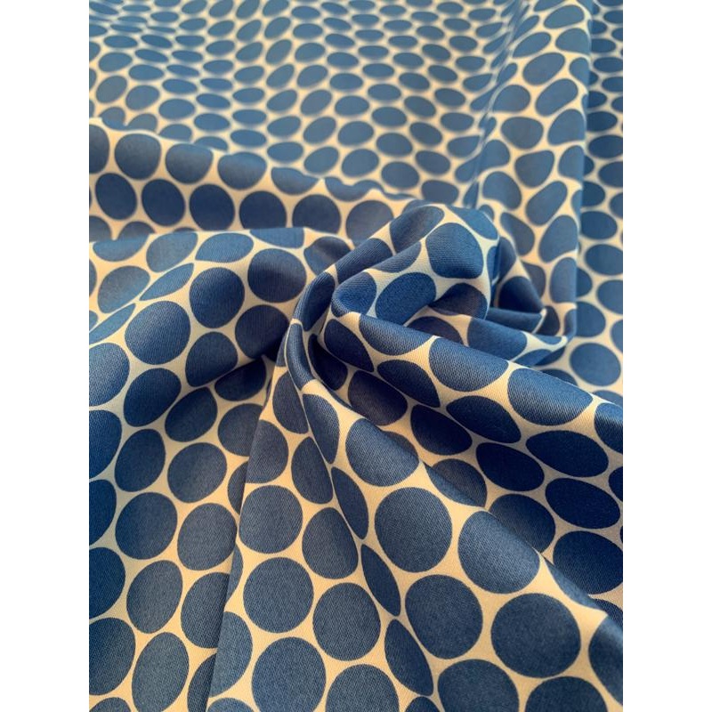 Polka Dot Printed Stretch Cotton Sateen – Blue / White Fabric by the Yard