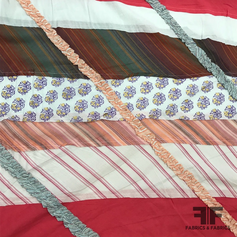 Striped Patchwork Embroidered Cotton – Multicolor Fabric by the Yard