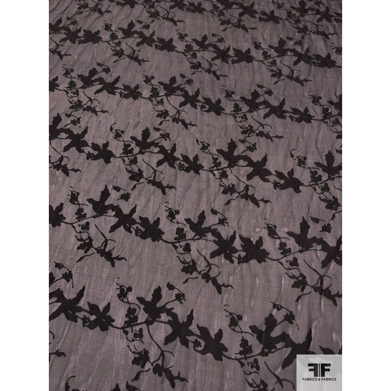 Trailing Floral Vines Burnout Silk Chiffon – Brown Fabric by the Yard