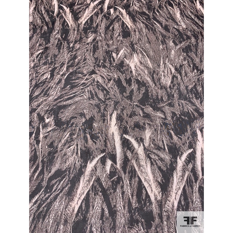 Wheat Stalks Printed Silk Chiffon – Black / Off-White / Tan Fabric by the Yard