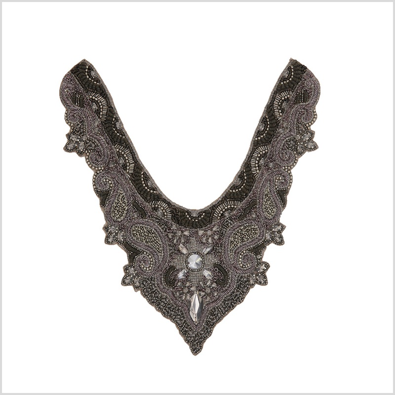 Gunmetal Beaded Rhinestone Neck Applique