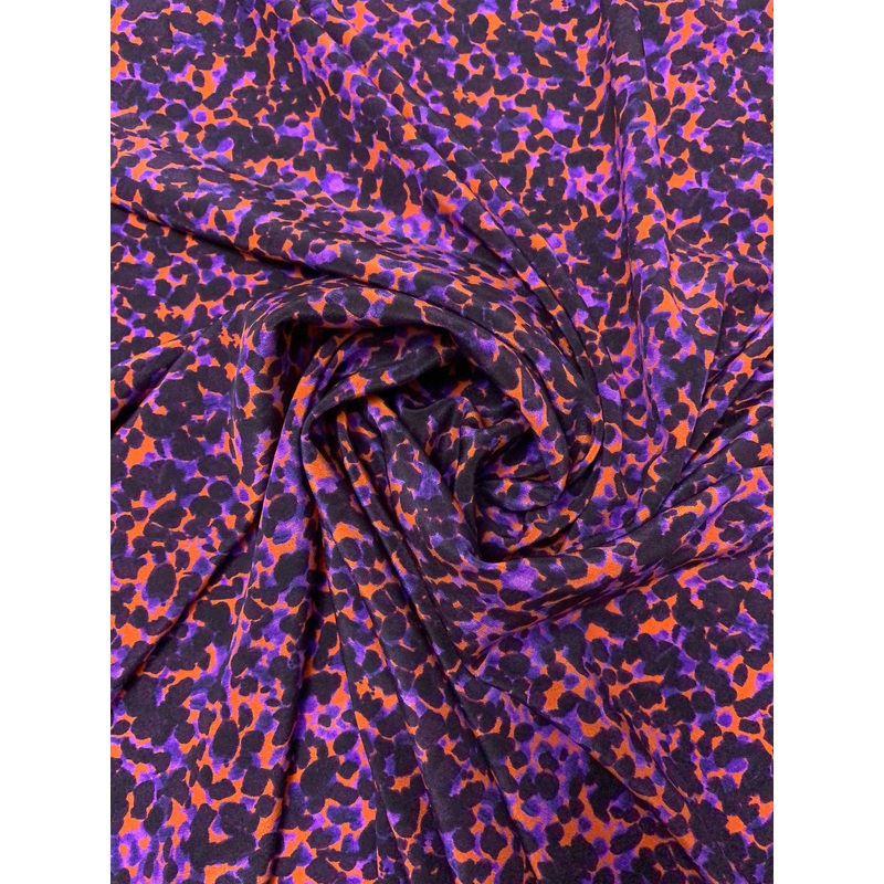 Spotted Graphic Printed Silk Crepe de Chine – Purple / Rust Orange / Black Fabric by the Yard