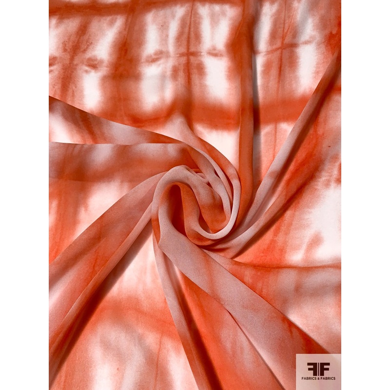 Tie-Dye Printed Rayon Chiffon-Georgette – Coral / White Fabric by the Yard