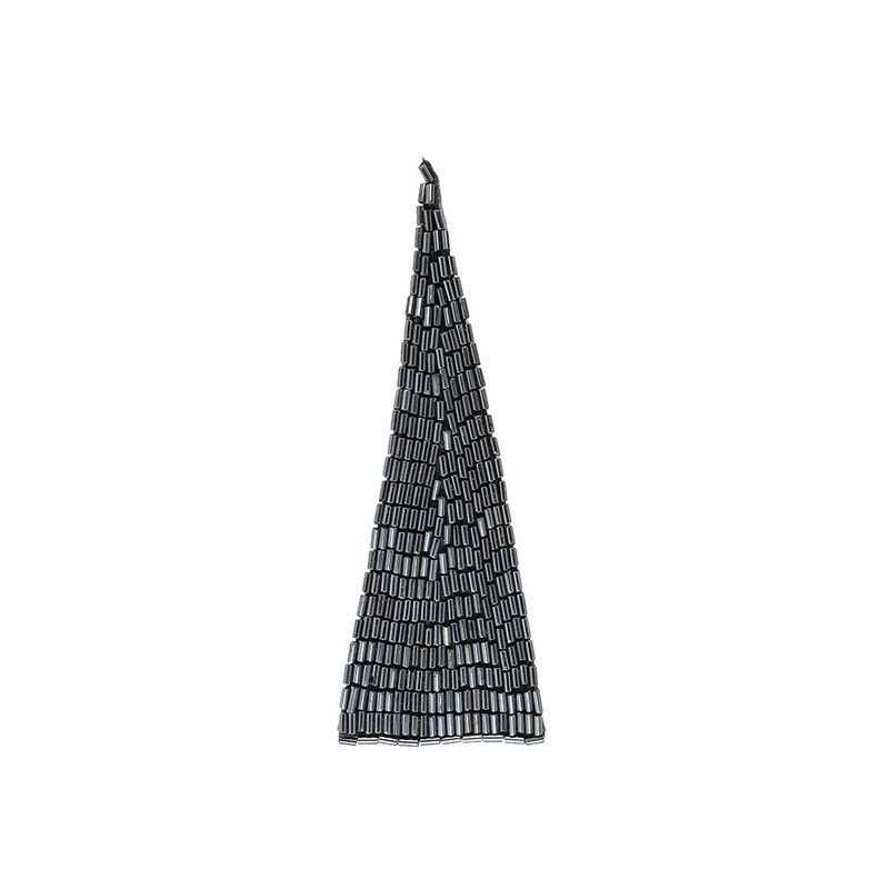 Vintage Gunmetal Bugle Beaded Triangle Applique – 5″ x 1.875″